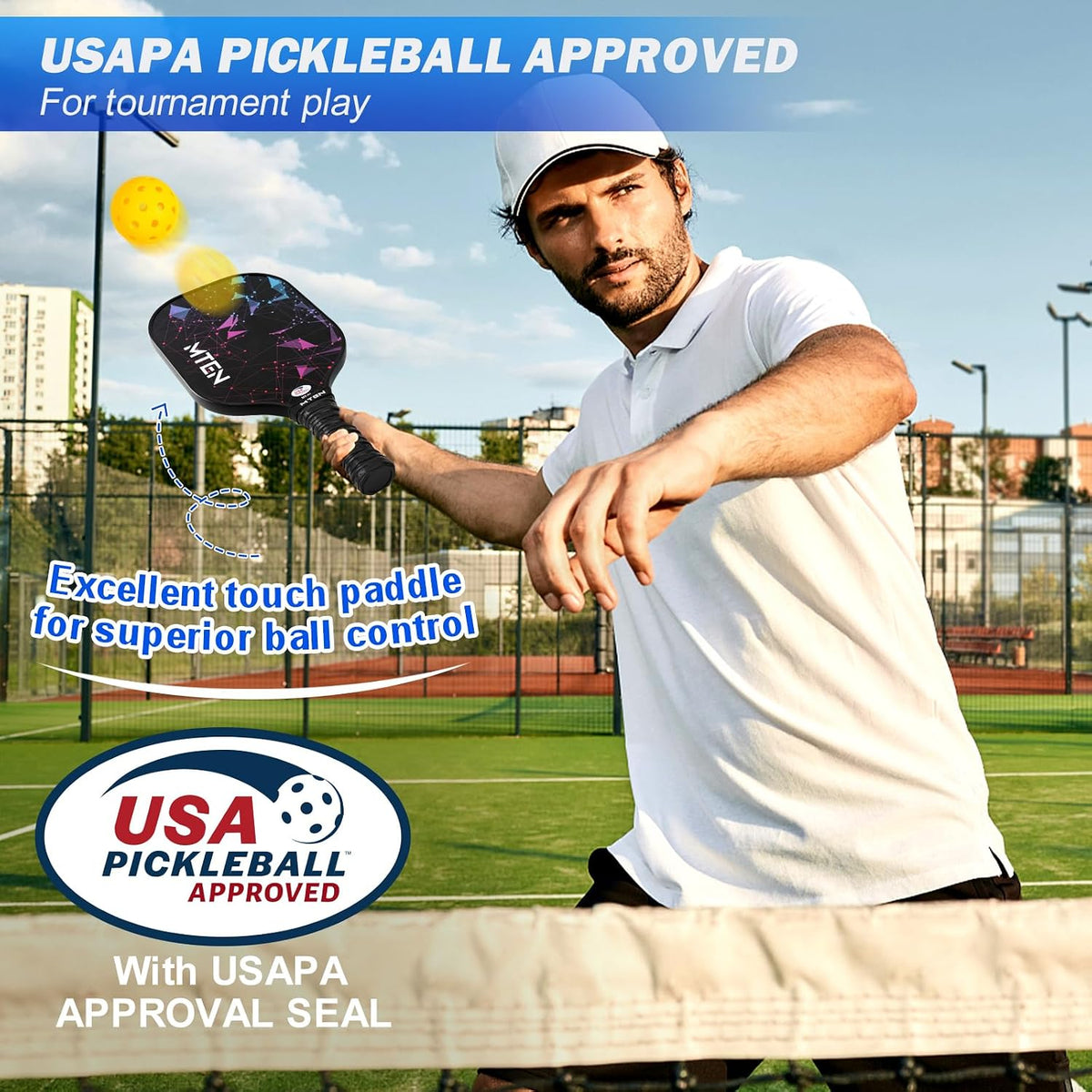 Juego de palas de pickleball MTEN de 2/4/1, raquetas de fibra de vidrio aprobadas por USAPA