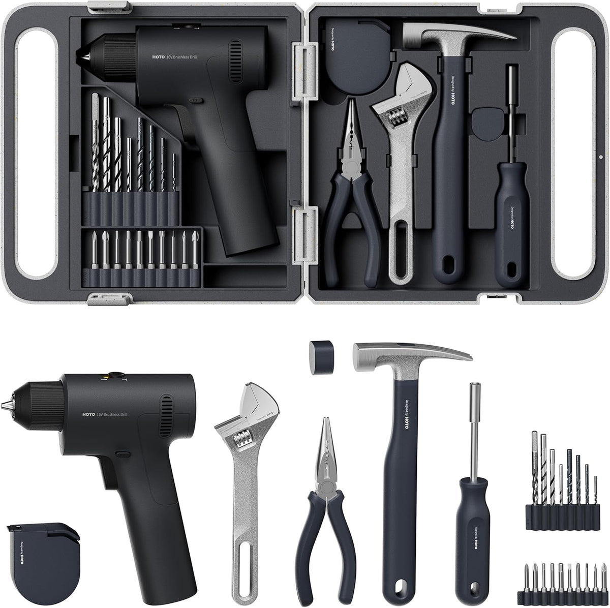 HOTO Kit de herramientas para el hogar de 25 piezas con taladro sin...