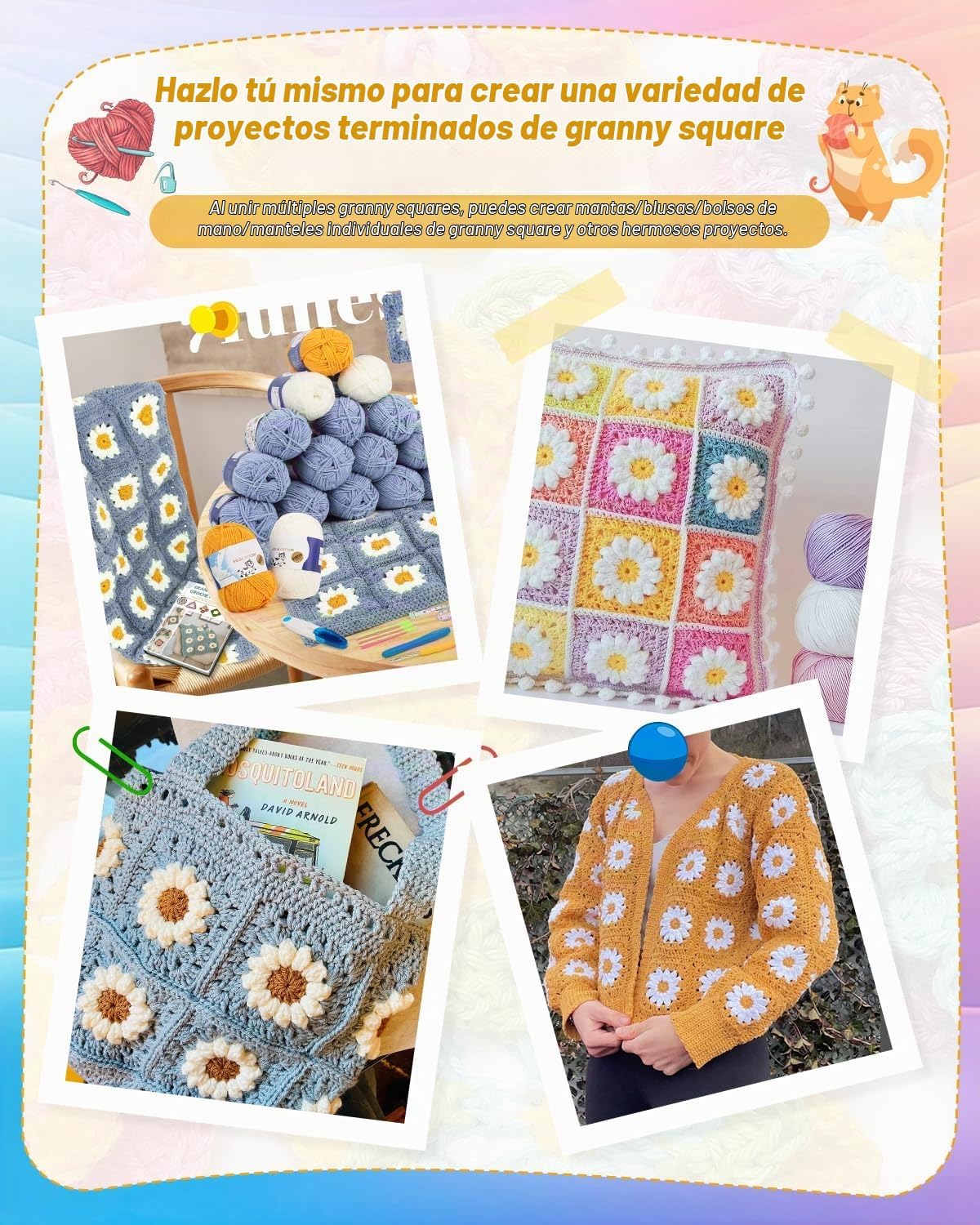 Coopay - Kit de ganchillo para principiantes, kit de manta cuadrada de