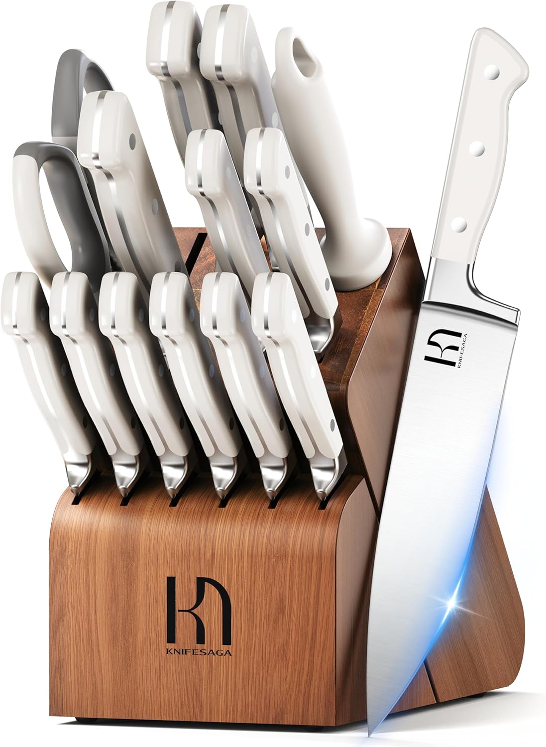 Juego de Cuchillos, Juego de Cuchillos de Cocina de 15 Piezas con Bloque, Cuchillos de Chef de Acero Inoxidable Japonés de Alto Carbono Duraderos y Súper Afilados con Bloque y Afilador, Juego de