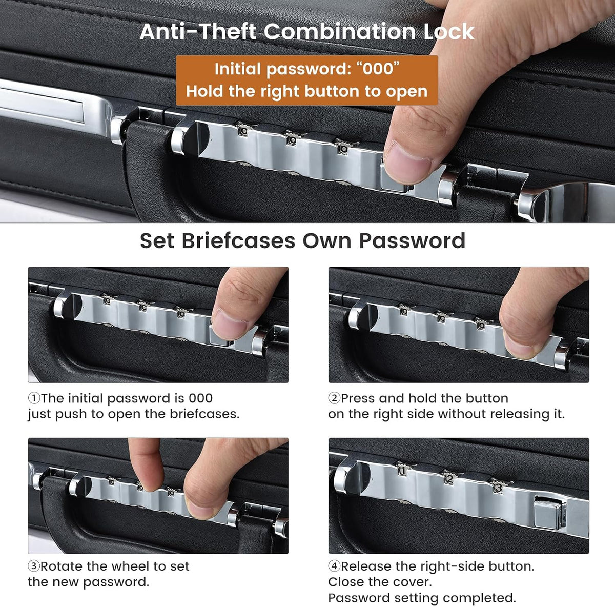 Maletines para hombre, estuche de transporte para portátil de 16 pulgadas, impermeable, de piel sintética, organizador de múltiples archivos con bloqueo antirrobo, estuche profesional de negocios para