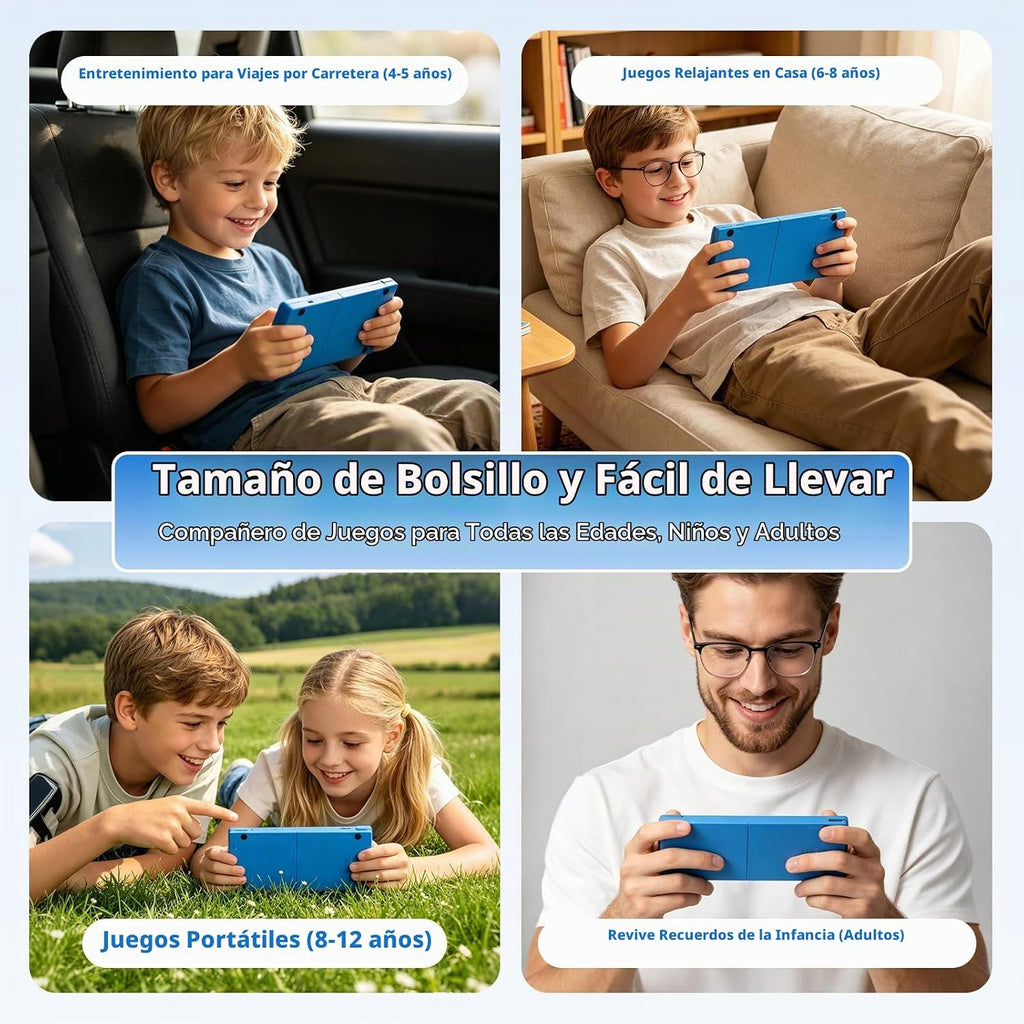 Juego de mano para niños, 10 juegos clásicos retro precargados, pantalla IPS de 3.0 pulgadas, dispositivo de juego portátil, reproductor de videojuegos recargable, mini juguete electrónico de viaje de