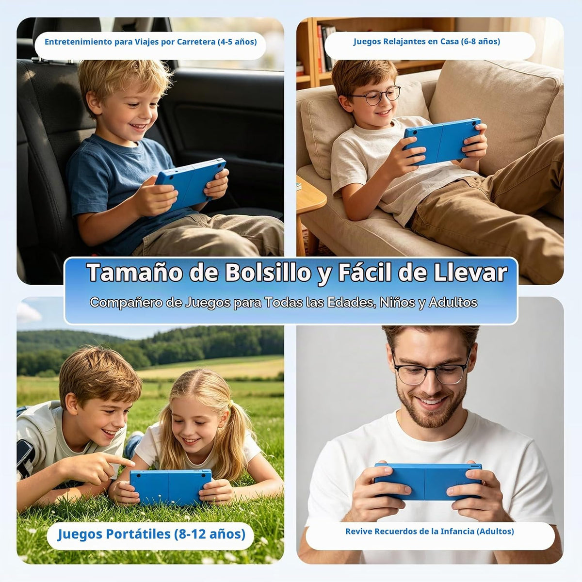 Juego de mano para niños, 10 juegos clásicos retro precargados, pantalla IPS de 3.0 pulgadas, dispositivo de juego portátil, reproductor de videojuegos recargable, mini juguete electrónico de viaje de