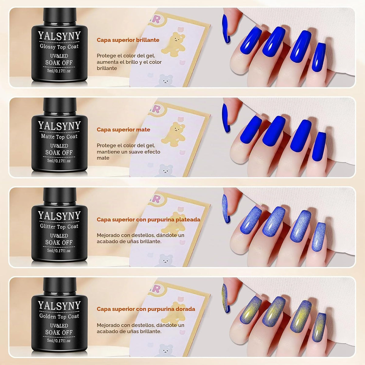 YALSYNY Juego de 60 esmaltes de uñas de gel, 55 colores con capa
