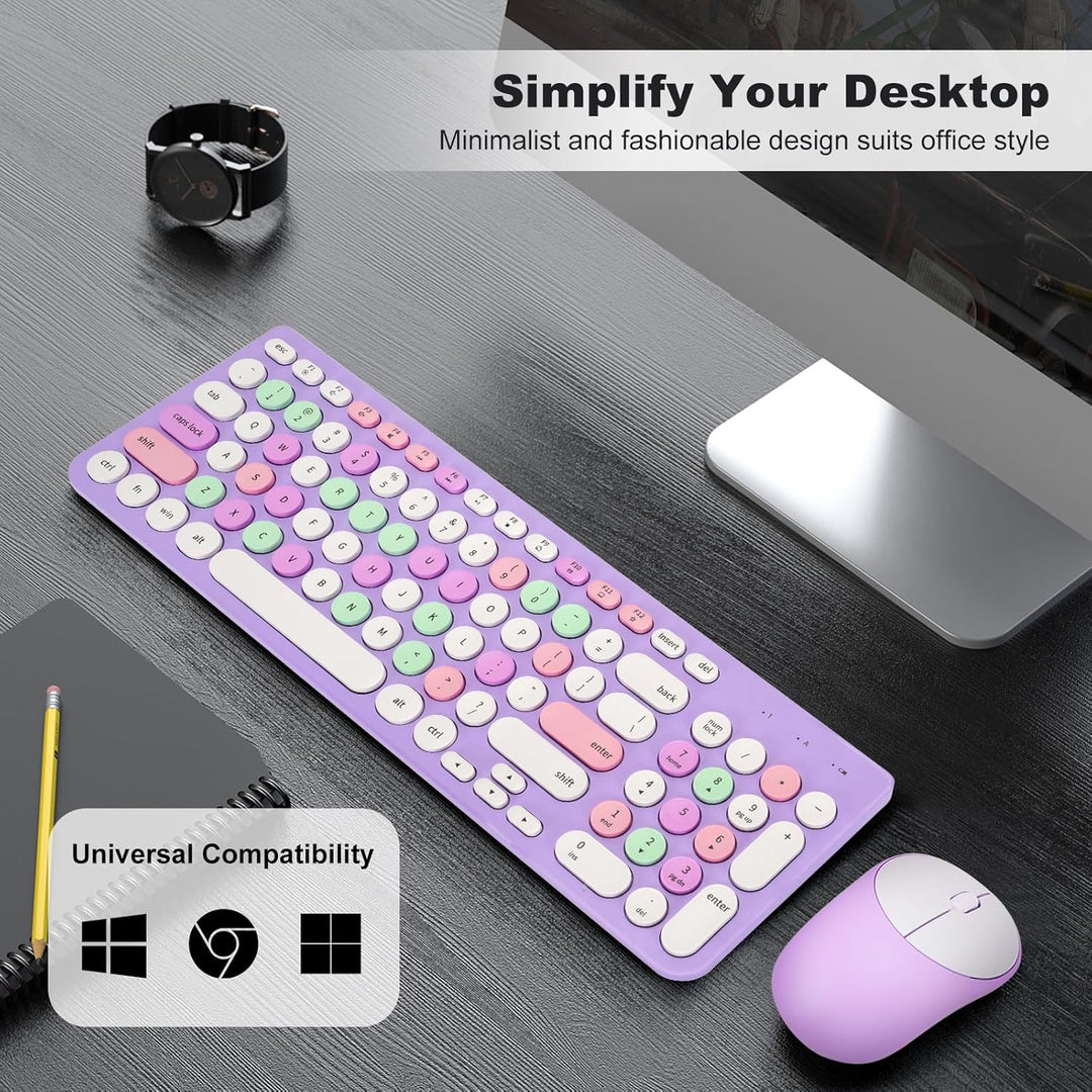 Combo de teclado y mouse inalámbricos, teclado retro de máquina de...