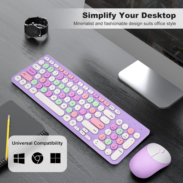Combo de teclado y mouse inalámbricos, teclado retro de máquina de...