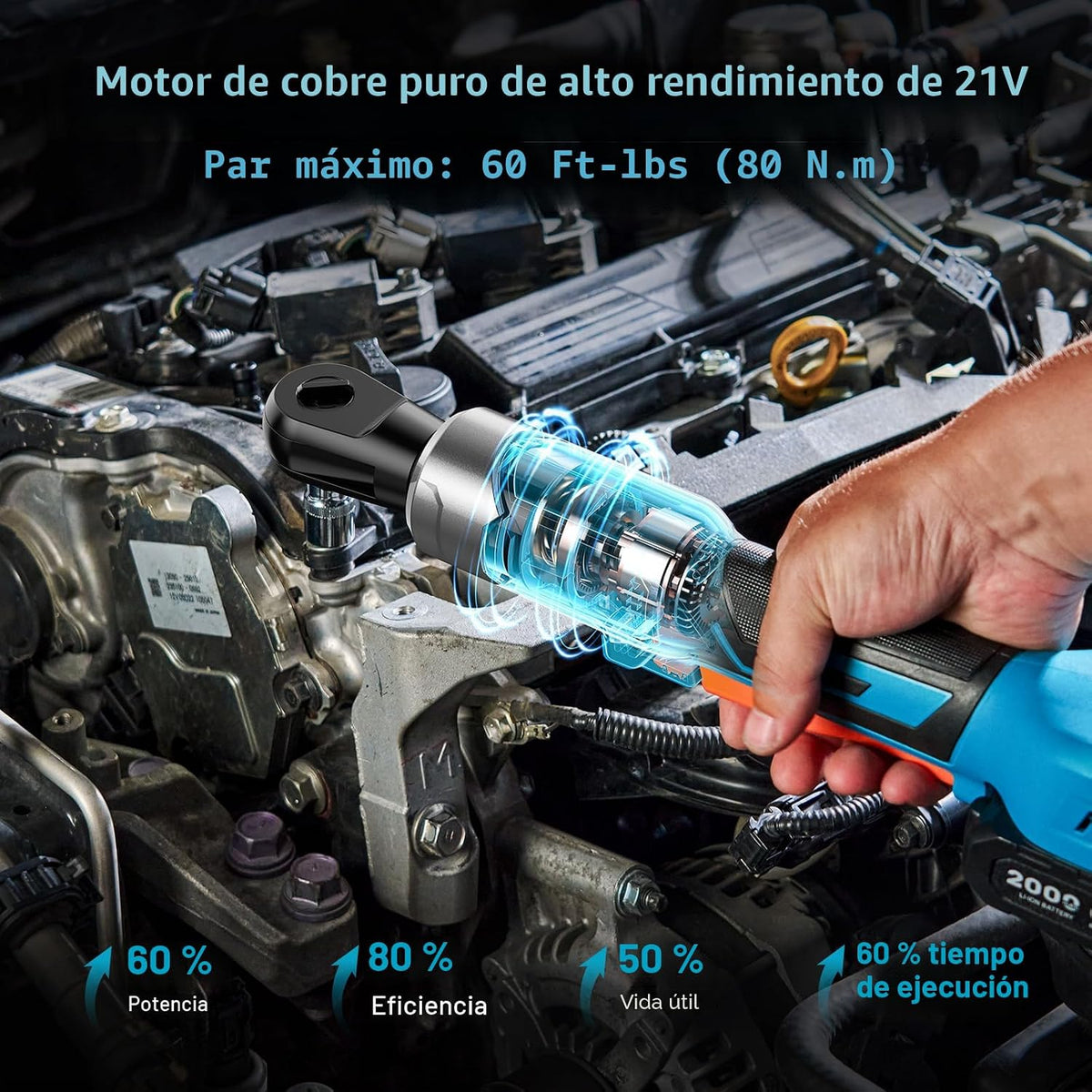 Seesii - Llave de trinquete eléctrica inalámbrica de 3/8 pulgadas para espacios reducidos de automóvil, bricolaje