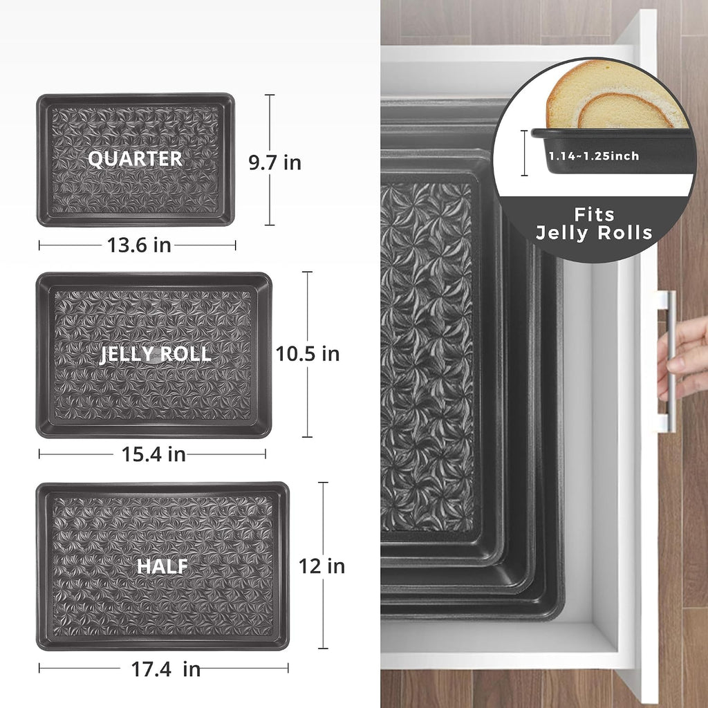 Juego de 3 bandejas antiadherentes para horno, no tóxicas, color gris