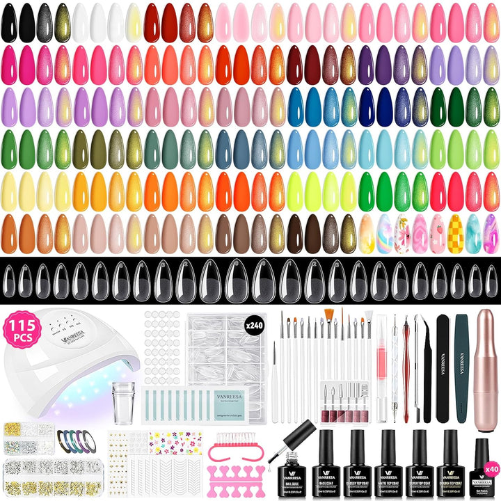 VANREESA Kit de 115 esmaltes de uñas de gel con taladro de uñas con...