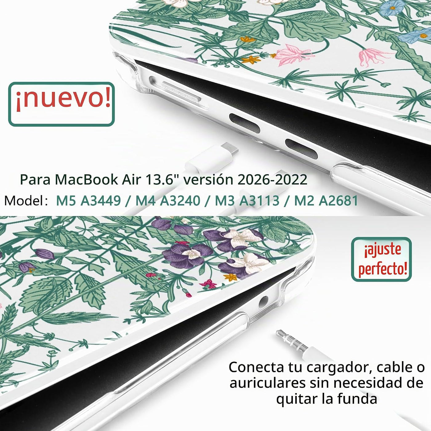 TWOLSKOO Funda para MacBook Air M4 de 13.6 pulgadas Versión 2025-20...
