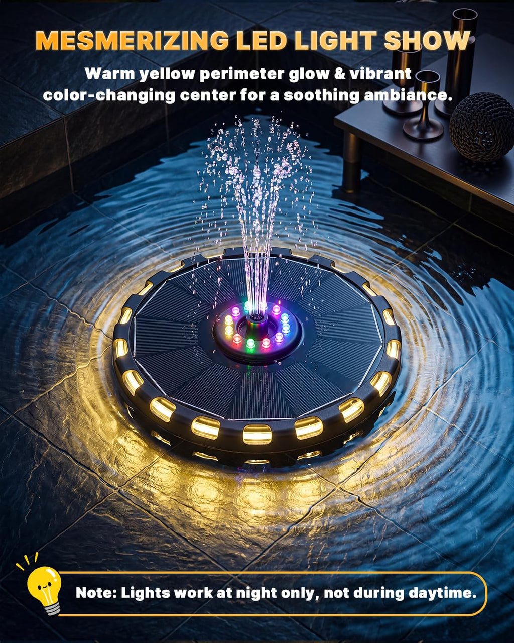 Fuente de baño 2026 para niños, fuente de bañera, rociador de agua flotante con energía solar con luces LED coloridas, 8 modos de pulverización para baño, piscina y ambiente de bañera