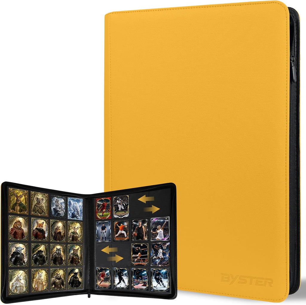 BYSTER Carpeta de tarjetas de PU de 16 bolsillos con cremallera, color amarillo