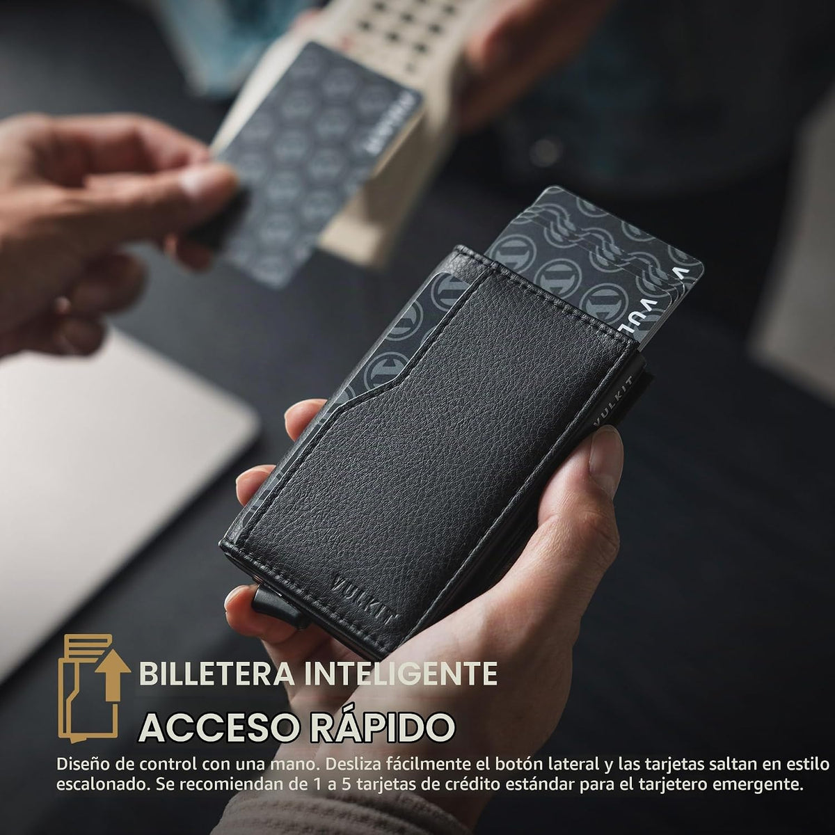 Cartera con tarjetero VULKIT con bloqueo RFID, diseño minimalista, con ventanas dobles para identificación, cartera desplegable para 12 tarjetas, Negro, Talla única, Minimalista