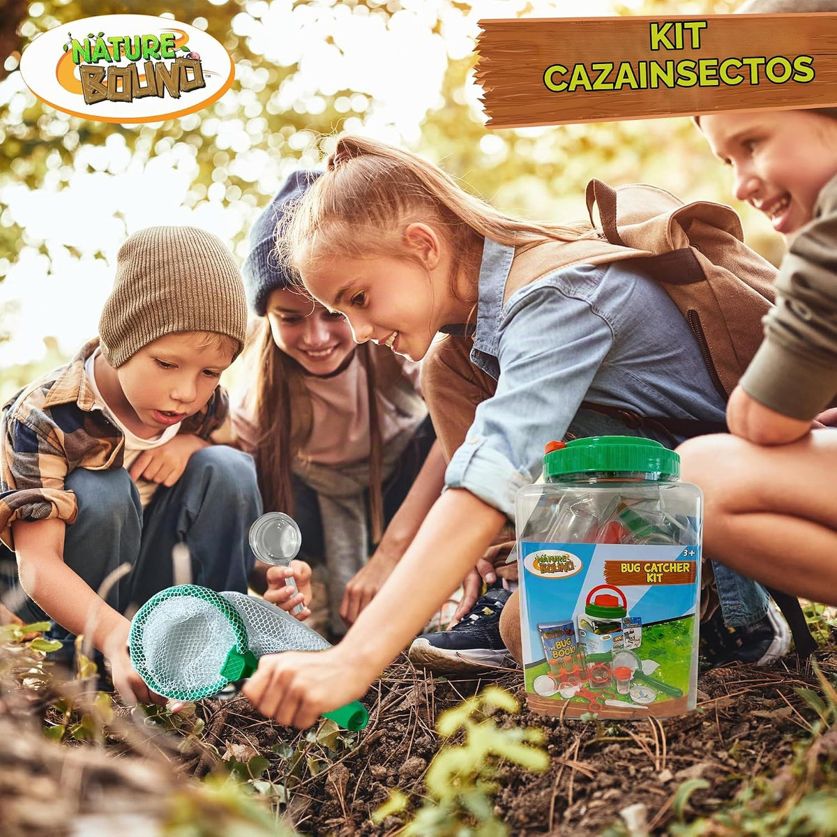 Nature Bound Kit de atrapa insectos – Juego de 20 piezas de exploración al aire libre para niños – educativo y divertido – captura y liberación segura de insectos con cubo, red, lupa y más – Gran regalo para jóvenes exploradores