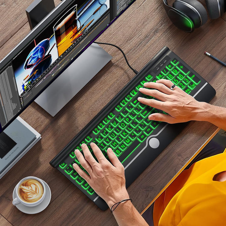 KOPJIPPOM Teclado de computadora retroiluminado con impresión grand...