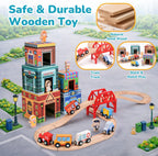 Juego completo de tren de madera para niños, pistas de tren de madera