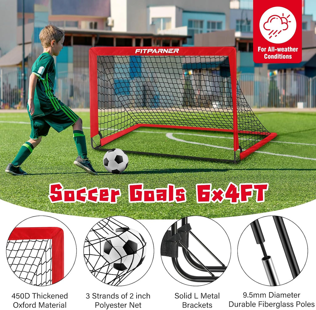 Portería de fútbol, portería de fútbol para niños en el patio trasero, 2 unidades, redes de fútbol portátiles de 4 x 3/6 x 4 pies con objetivo, pelota y conos, equipo de entrenamiento de