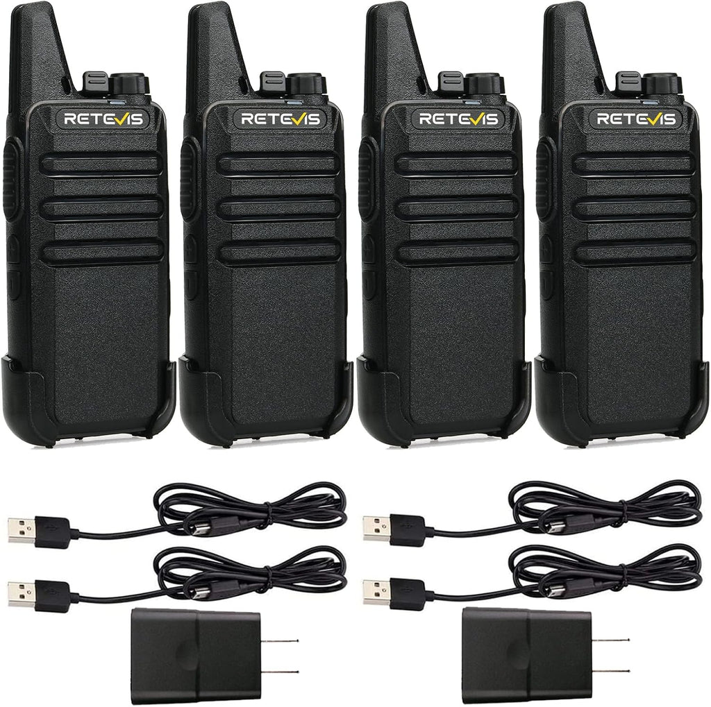 Retevis Radio bidireccional RT22 recargable de largo alcance, radio portátil de 2 vías, carga USB-C, walkie talkies manos libres para adultos, crucero, senderismo, campamento (paquete de 4)