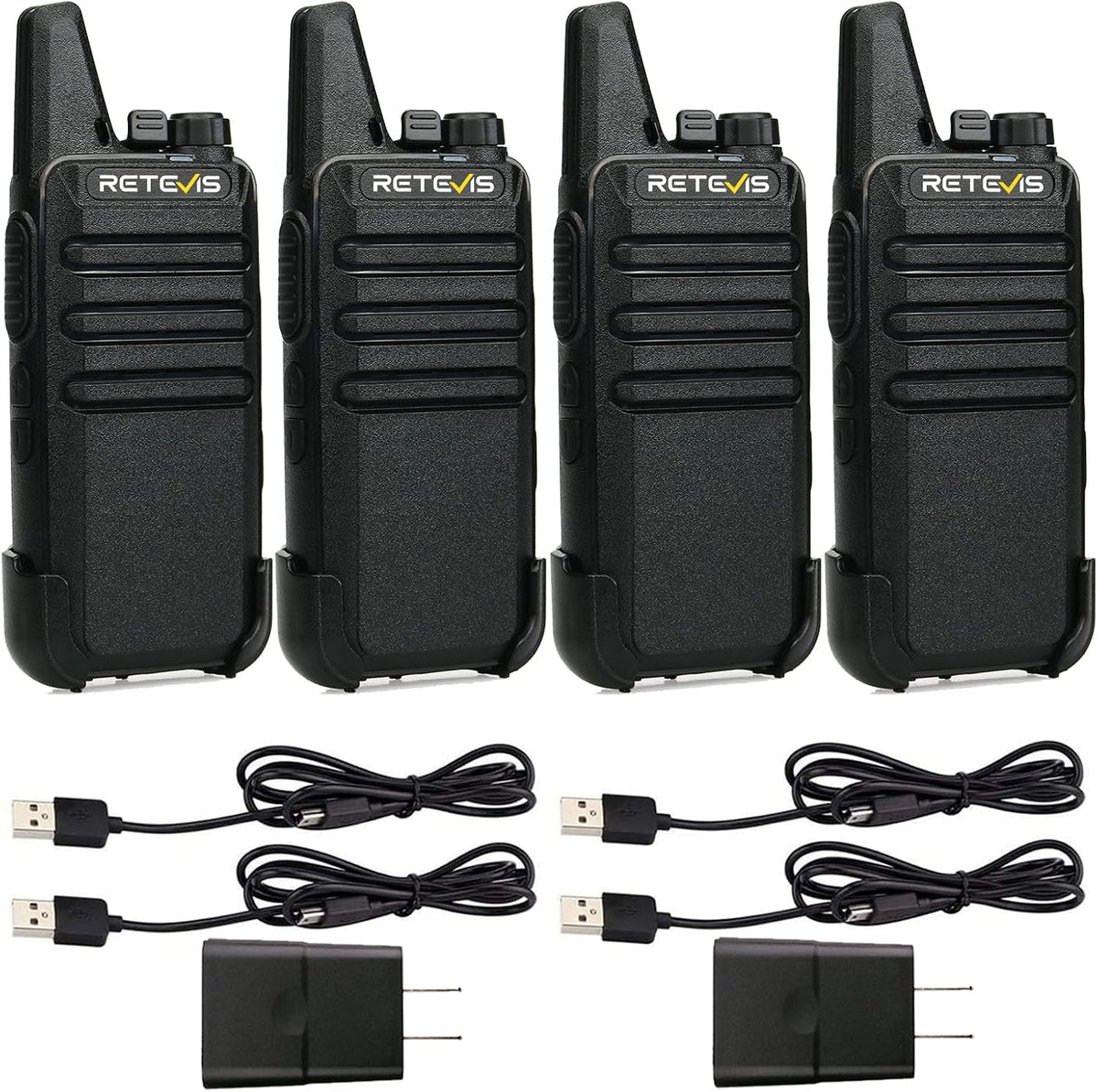 Retevis Radio bidireccional RT22 recargable de largo alcance, radio portátil de 2 vías, carga USB-C, walkie talkies manos libres para adultos, crucero, senderismo, campamento (paquete de 4)
