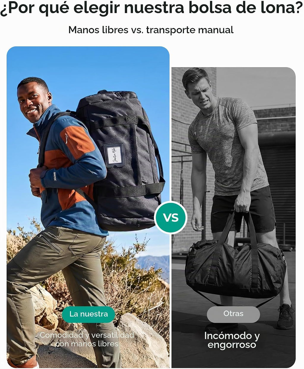 BAGSAMRT - Bolsa de lona plegable para viajes, bolsa de viaje para hombres, mochila de viaje 4 en 1, bolsa de transporte para fin de semana, Verde