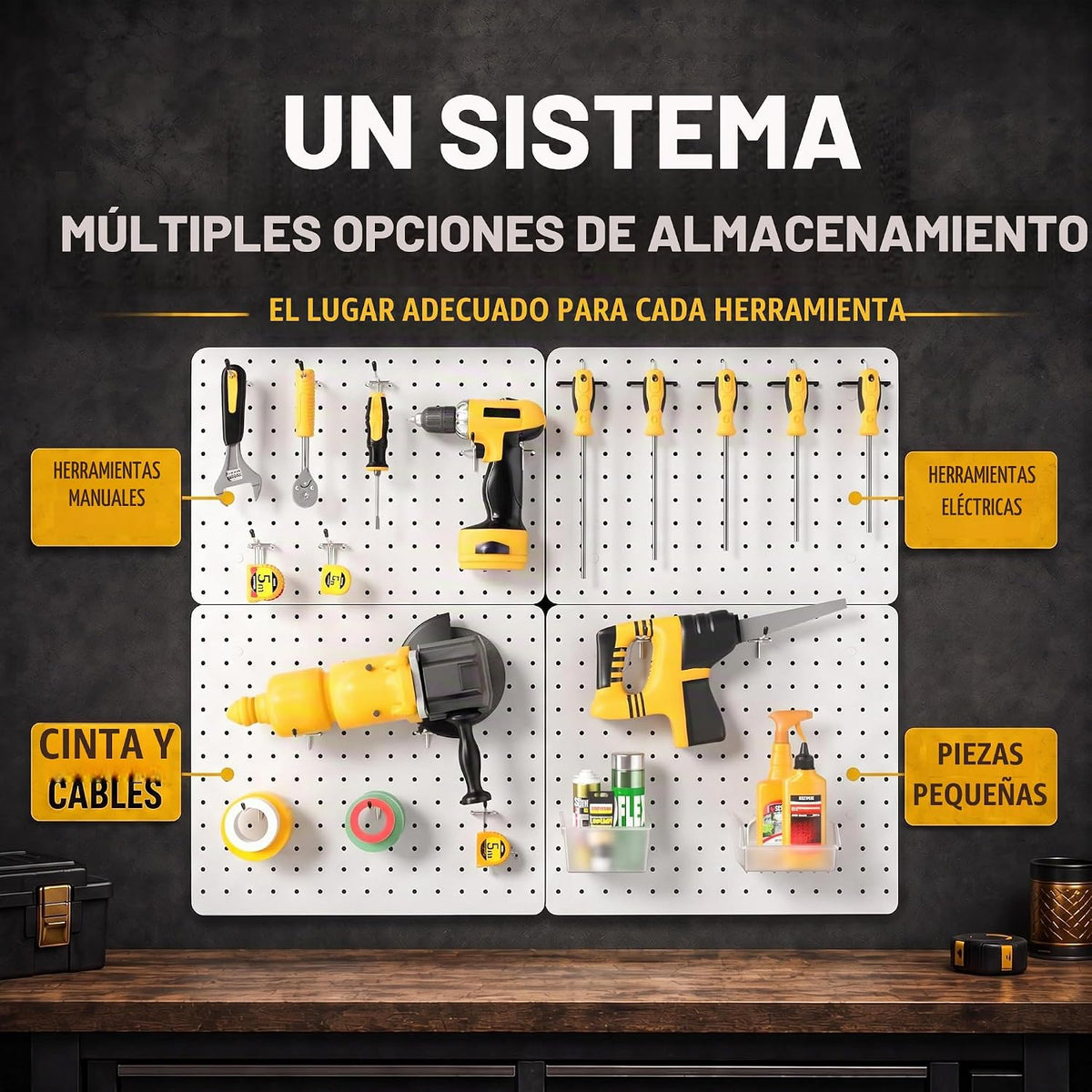 Kit organizador de tablero perforado, paquete de 4 paneles de metal de