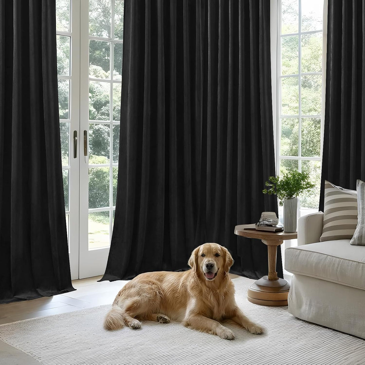 Cortinas opacas de terciopelo negro de 102 pulgadas de largo con