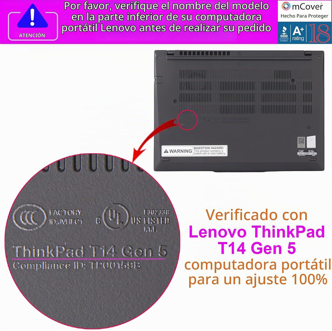 mCover Funda rígida solo compatible con Lenovo ThinkPad T14 Gen 5 \...
