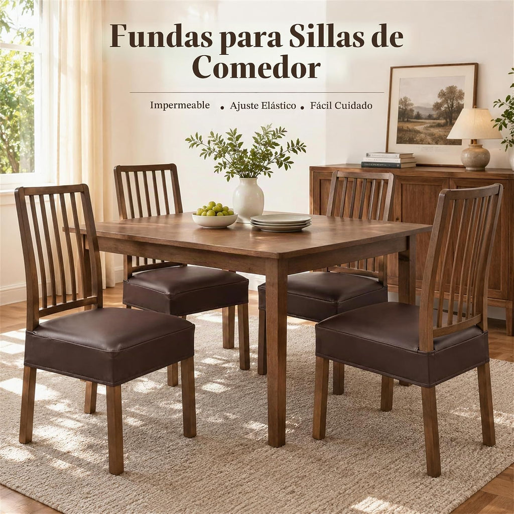 Fundas impermeables para asientos de sillas de comedor, Pack de 4 color café, grande