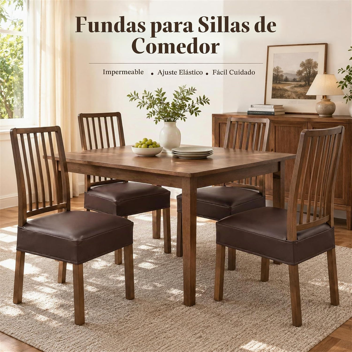Fundas impermeables para asientos de sillas de comedor, Pack de 4 color café, grande