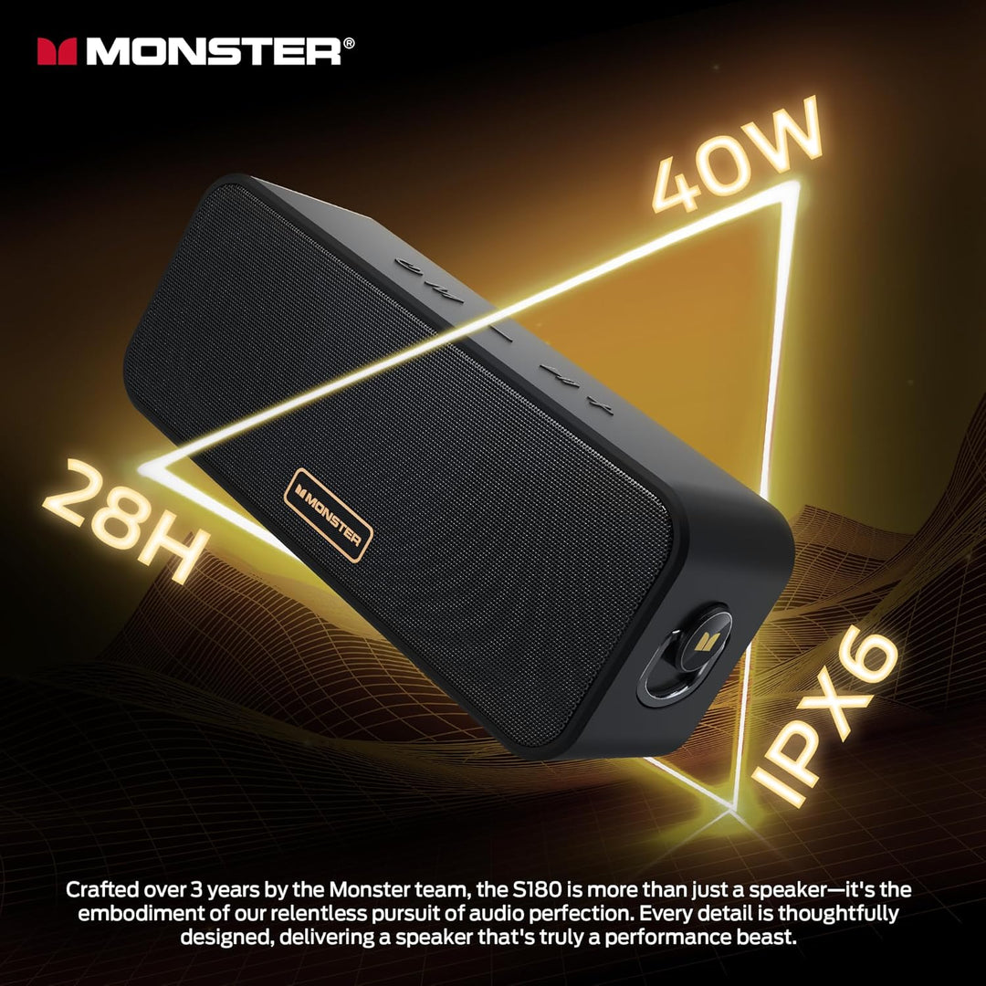 Monster Altavoz Bluetooth S180, altavoz inalámbrico de 40 W con tie...