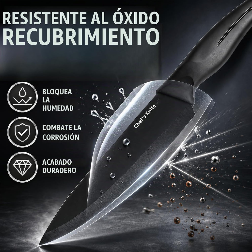 LINHAO Juego de bloques de cuchillos de cocina negros de 14 piezas con
