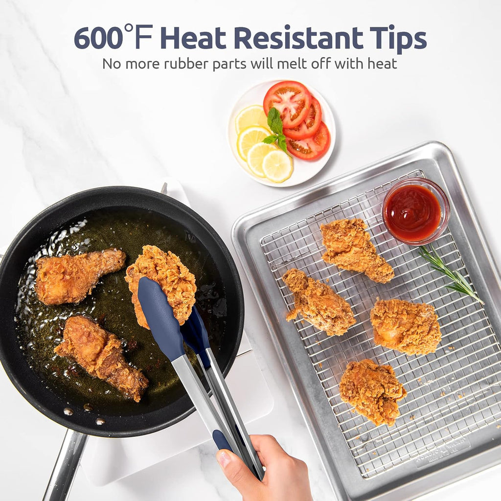 Pinzas para cocina resistentes al calor de 600ºF: U-Taste juego de pinzas de cocina de silicona de 9+12 pulgadas con puntas de goma antiadherentes selladas firmemente y mango de acero inoxidable 18/8