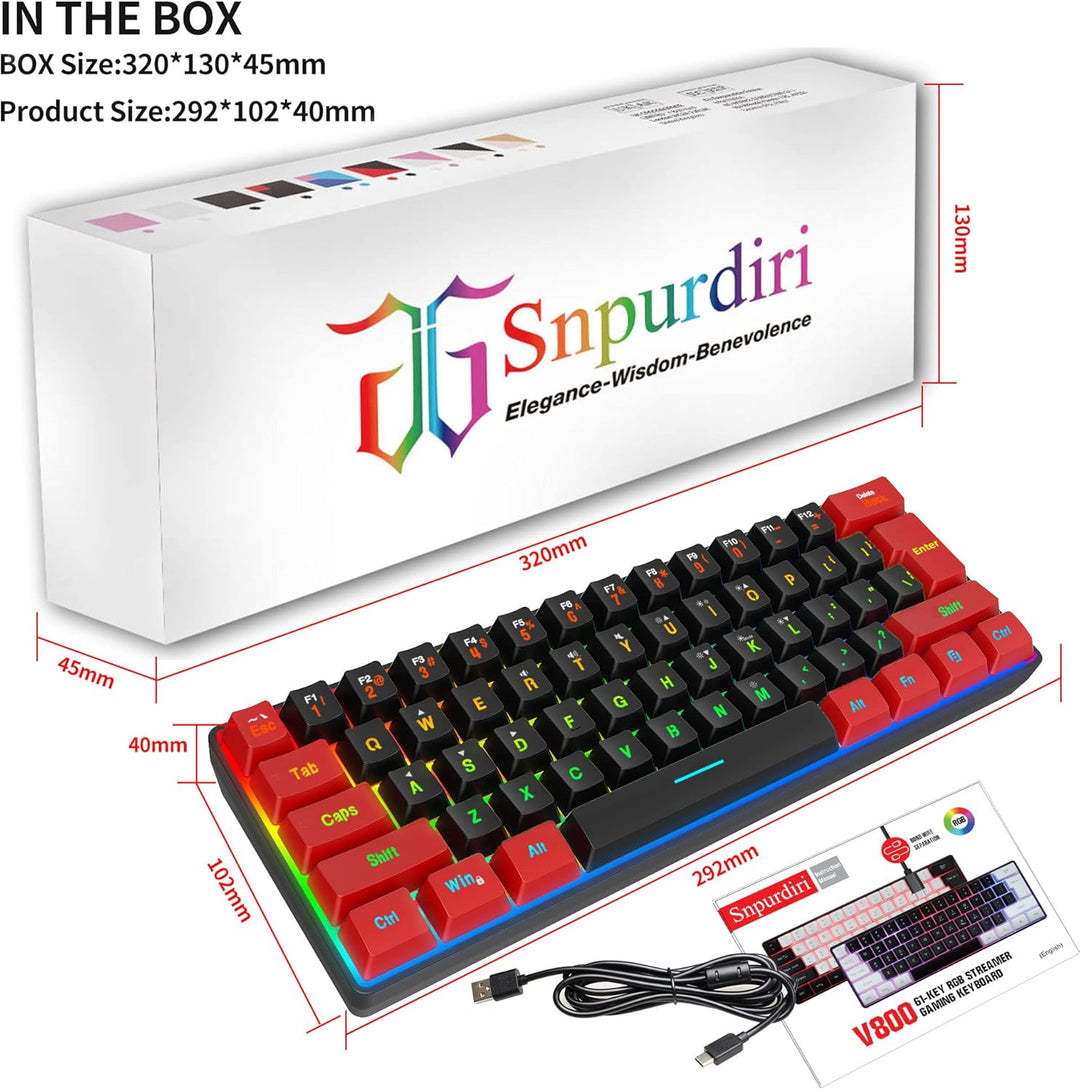 Snpurdiri - Teclado para videojuegos 60% con cable, ultra compacto,...