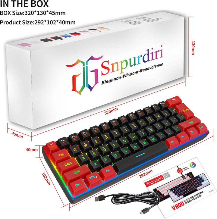 Snpurdiri - Teclado para videojuegos 60% con cable, ultra compacto,...