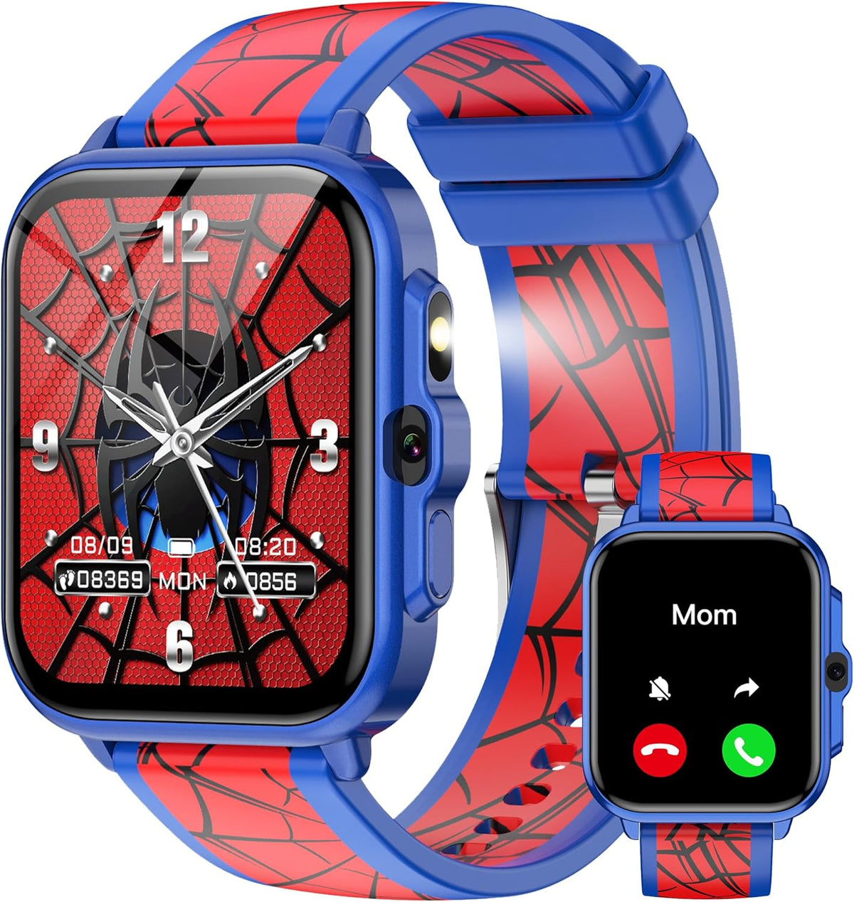 Reloj inteligente para niños de 5 a 12 años, juegos de funciones Ai con pantalla táctil HD, con cámara de video, reproductor de música, podómetro, ritmo cardíaco, rastreador de sueño, regalos de Navidad y cumpleaños para niños (azul y rojo, 1.85 pulgadas)