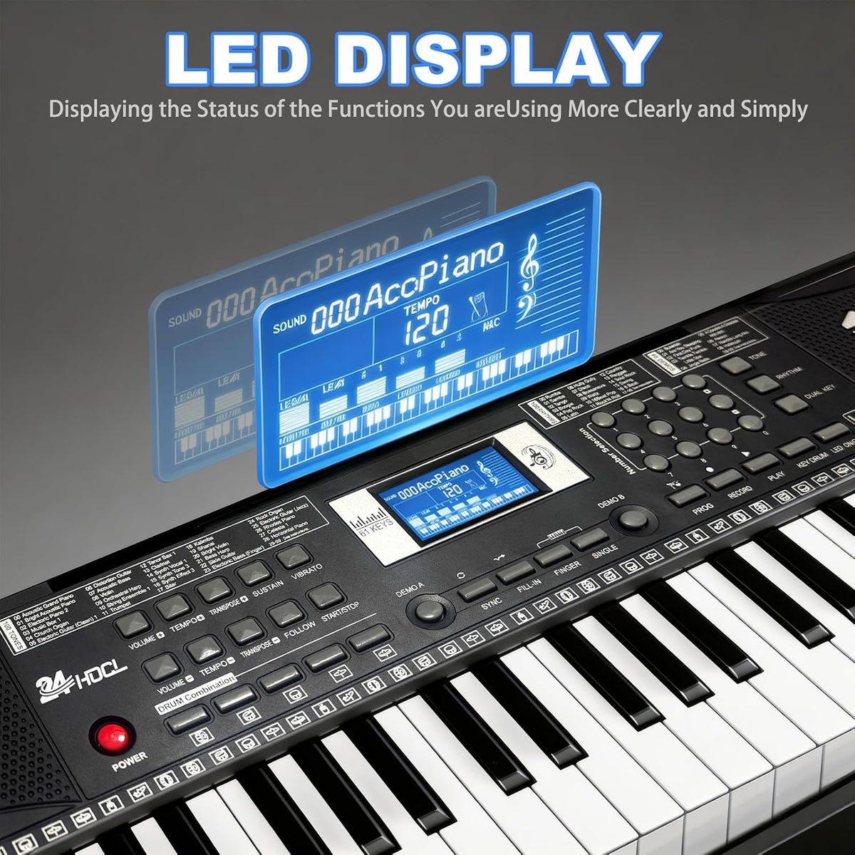 Piano de teclado para niños, piano electrónico de 61 teclas (negro)