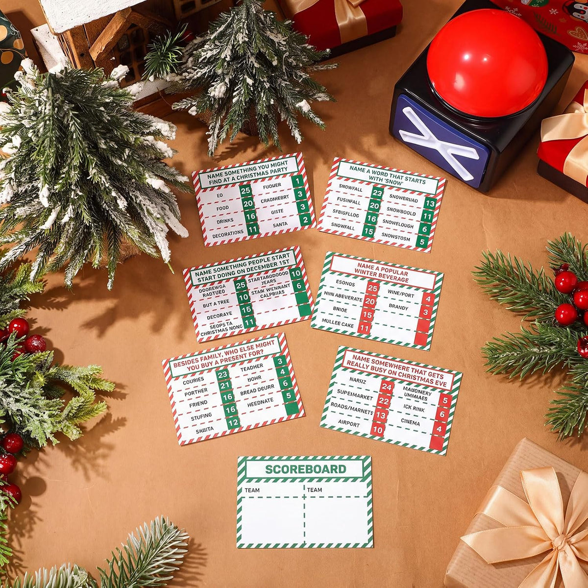 Syhood Juego de cartas navideño con 2 zumbadores de respuesta, noche de juego de preguntas familiares de Navidad, actividades divertidas de fiesta para adultos, oficina, aula, grupo grande y