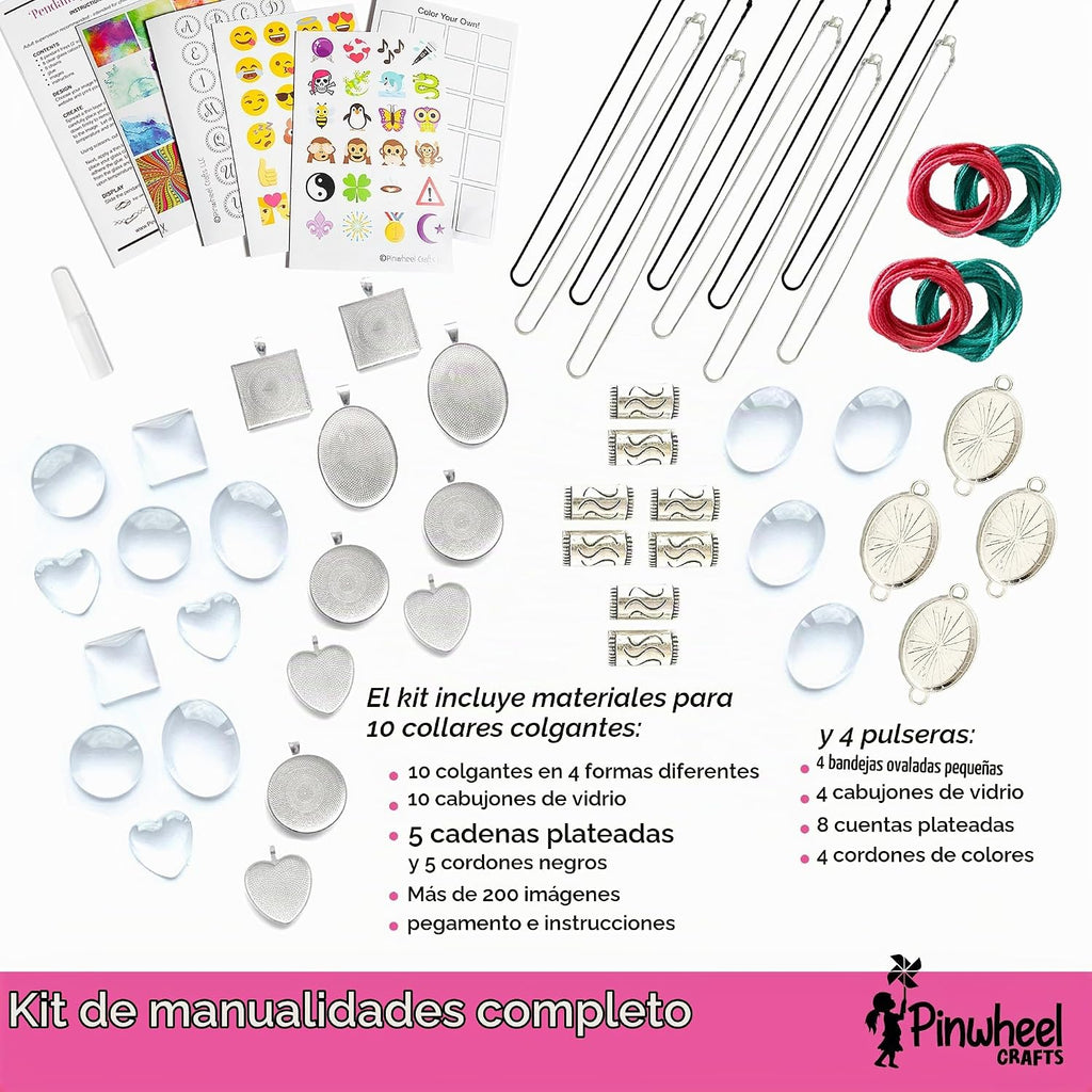 Pinwheel Crafts Kit de fabricación de joyas con dije para niñas de 8 a 12 años o más, kit de fabricación de collares y pulseras para niños, artesanía única para crear múltiples collares y pulseras