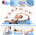 Alfombrilla de yoga gruesa, 6 bandas de resistencia de tela, paquete de 2 bloques de yoga, equipo de entrenamiento en casa, kit básico de inicio para principiantes de tonificación de cuerpo