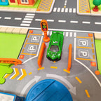 Juego de juguetes de garaje a escala 1:64, 4 autos de metal, señal de tráfico 17, estacionamiento, estación de servicio, estación de mantenimiento, rampas desmontables, ideal para jugar en
