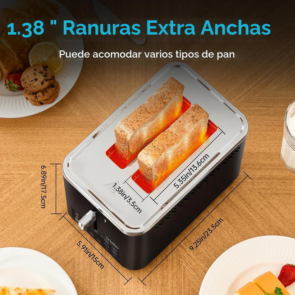 Smart Touch Screen - Tostadora de 2 rebanadas, ranura ancha, color negro