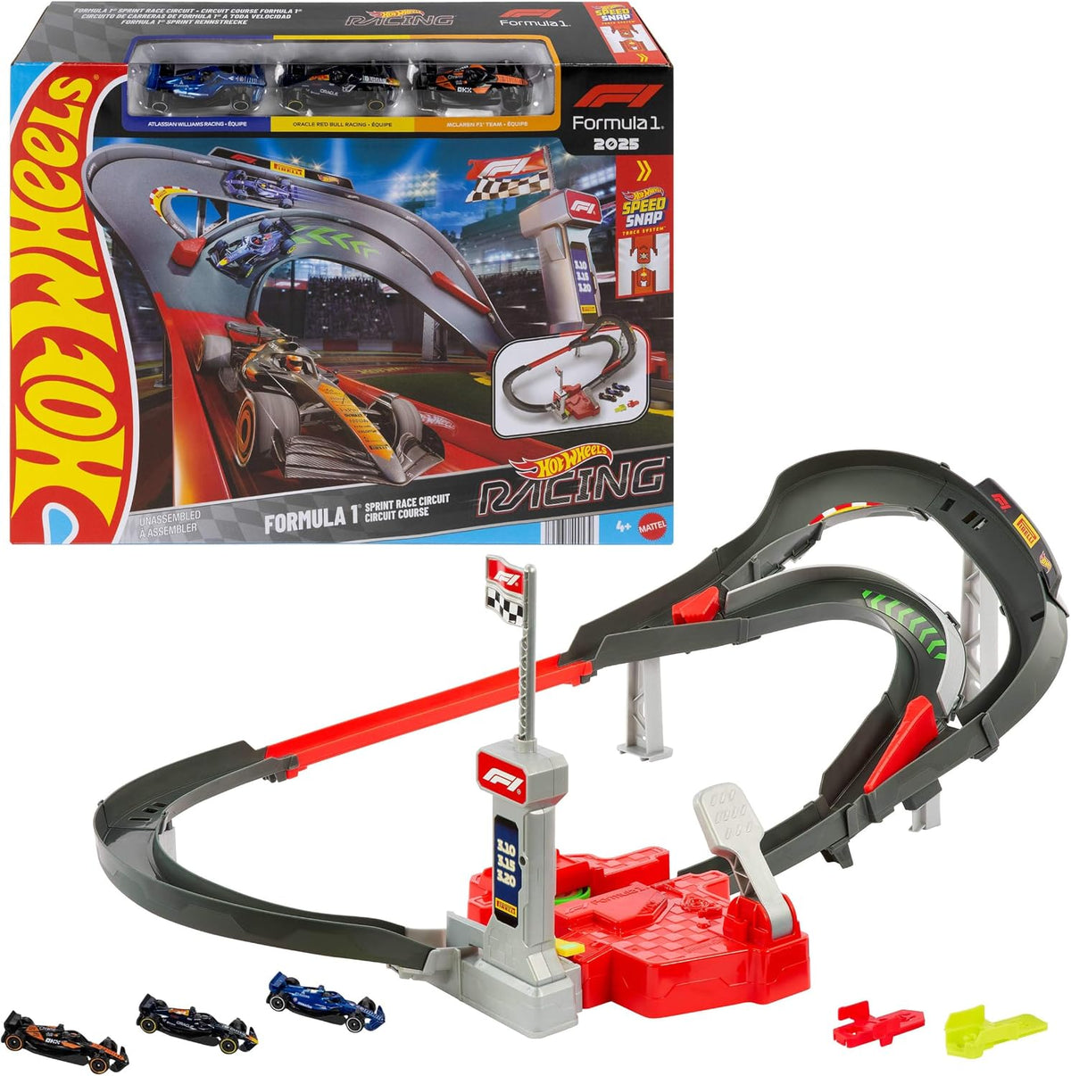 ​Hot Wheels Sprint Race Circuit Track Set con 3 autos de juguete