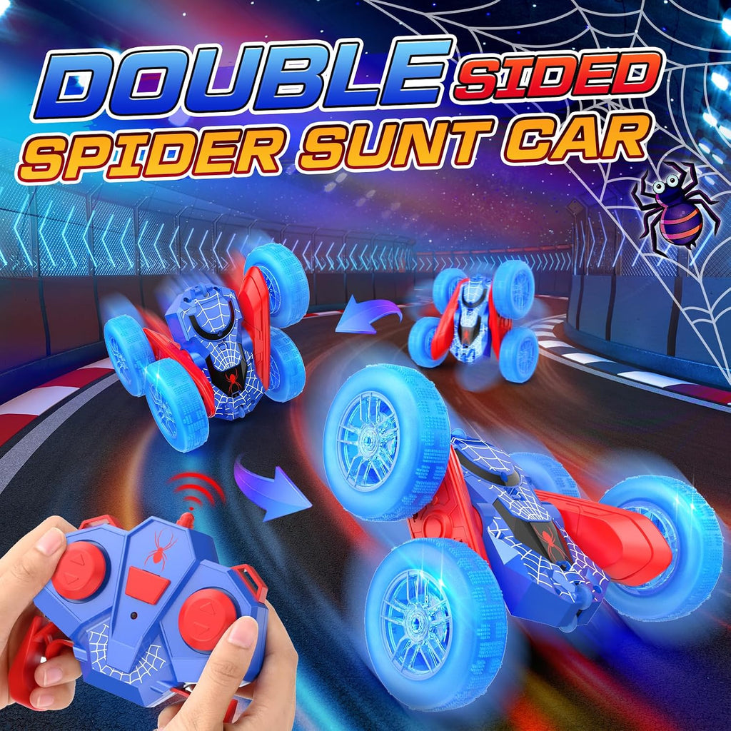NQD - Coche de control remoto de araña - Vehículo de acrobacia RC de doble cara con rotación de 360° y luces en las ruedas, autos RC todoterreno 4WD de 2.4Ghz recargables para interiores/exteriores
