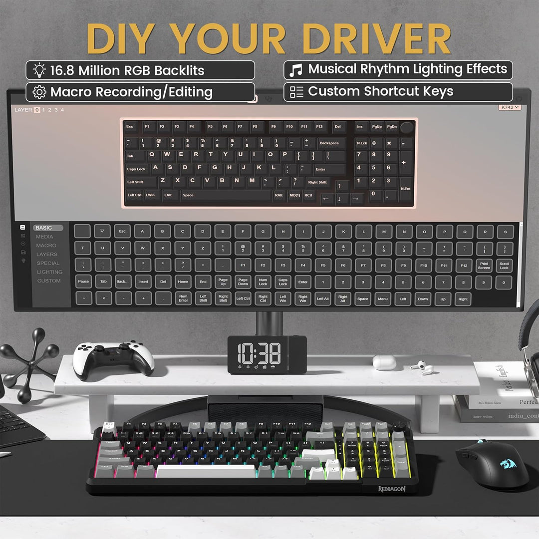 Redragon K742 Teclado Mecánico Inalámbrico para Juegos con Perilla,...