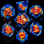 ARUOHHA DND Resin Dice Gazes Eye Dice Golden Blue Liquid Core Flaming RPG Sharp Edged Dice Set con Gift Box, Polyhedral D y D Dice Set compatible con Dungeons Dragons Role Playing Game D20 D6