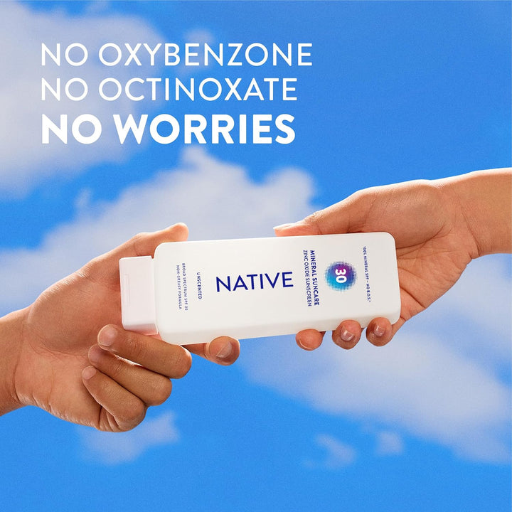 Native Loción de protección solar sin perfume SPF 30, 100% mineral...