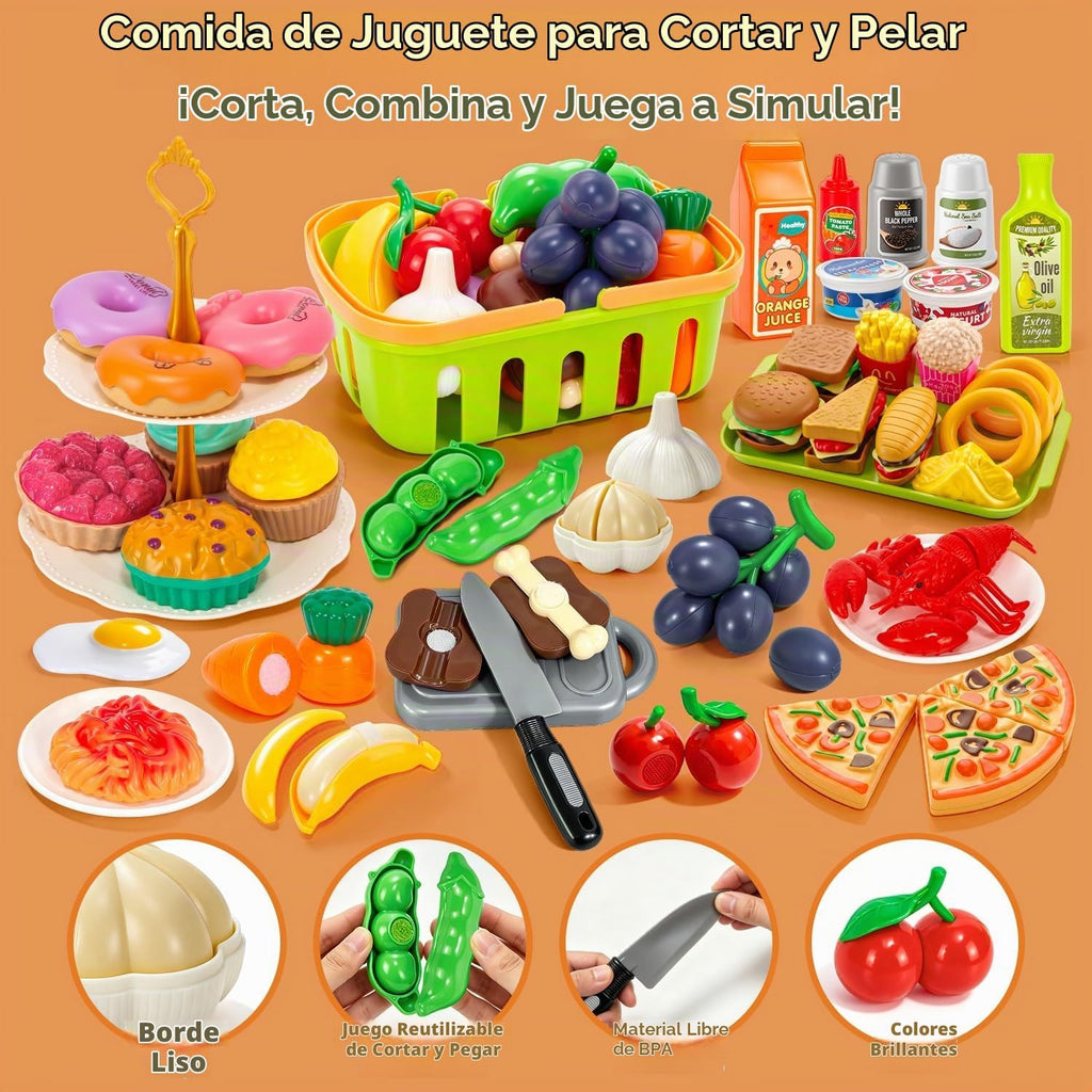 Accesorios de cocina de juego de simulación, 130 piezas de juguetes de