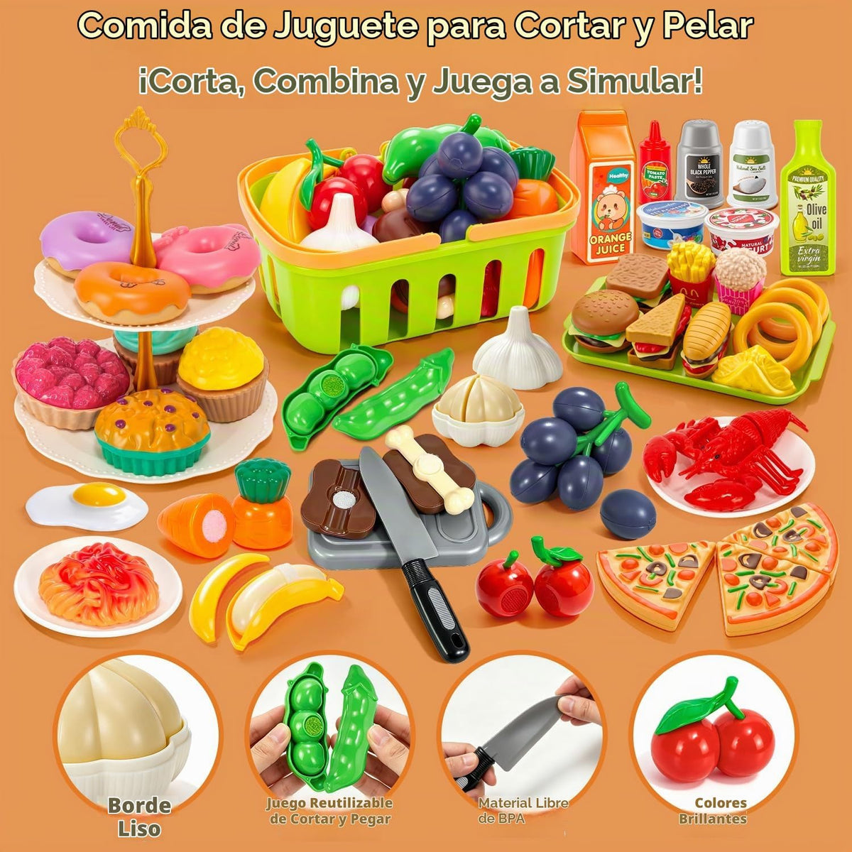 Accesorios de cocina de juego de simulación, 130 piezas de juguetes de