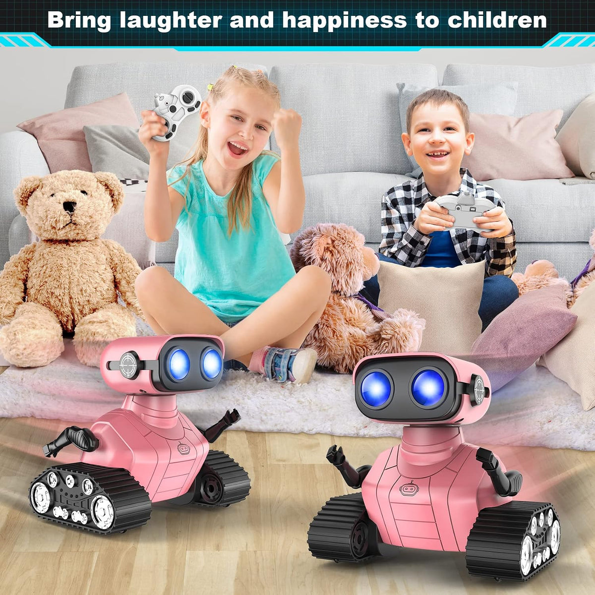 Hamourd Juguetes robot para niñas, robots recargables de control remoto, robot de juguete con demostración automática, cabeza y brazos flexibles, movimientos de baile, música y ojos LED brillantes