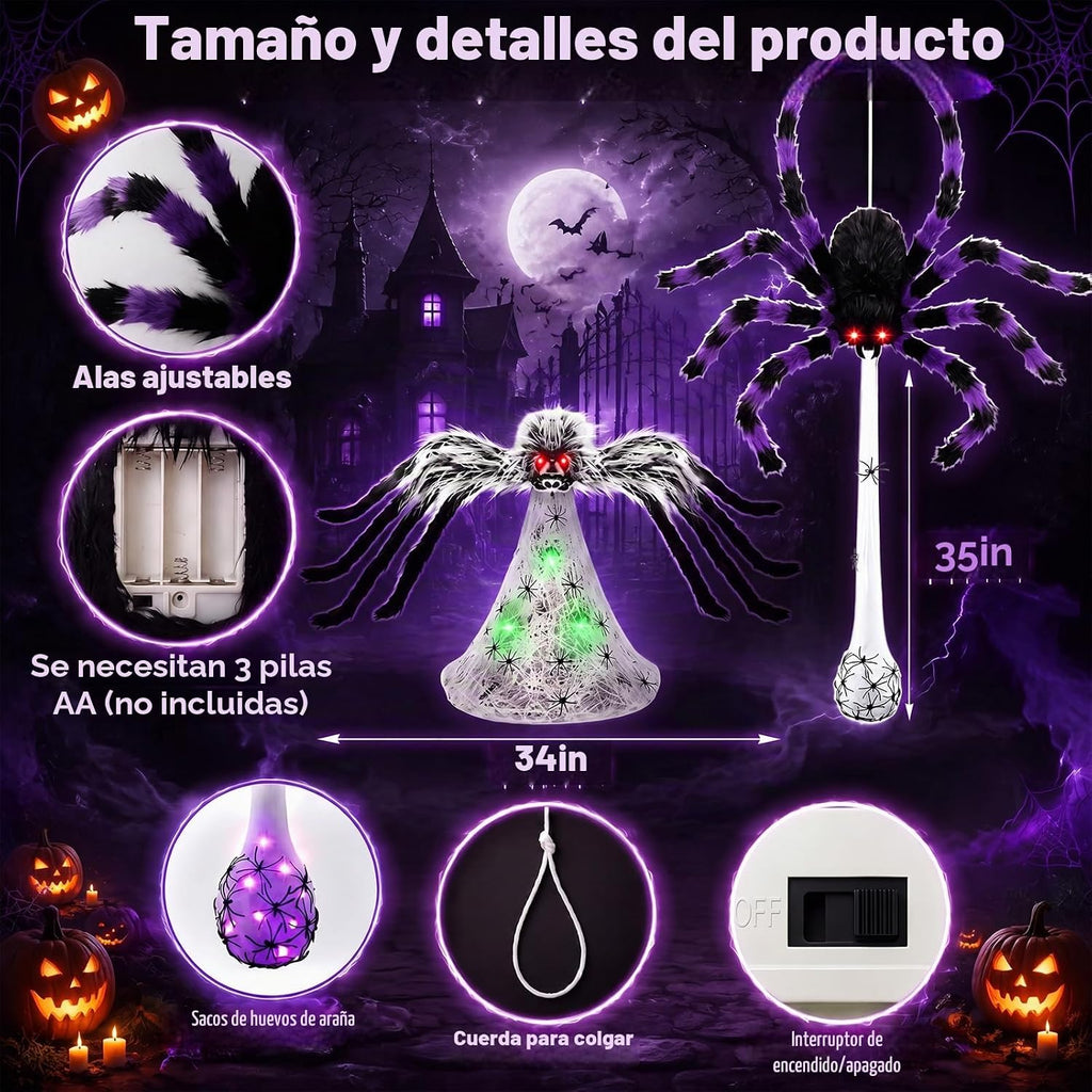 Soulchen Paquete de 2 arañas animatrónicas de Halloween con huevo LED